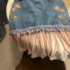 Denim & Co up-cycled boho skirt sz 14